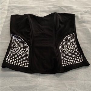 Ashley Stewart Black Embellished Bustier Tank